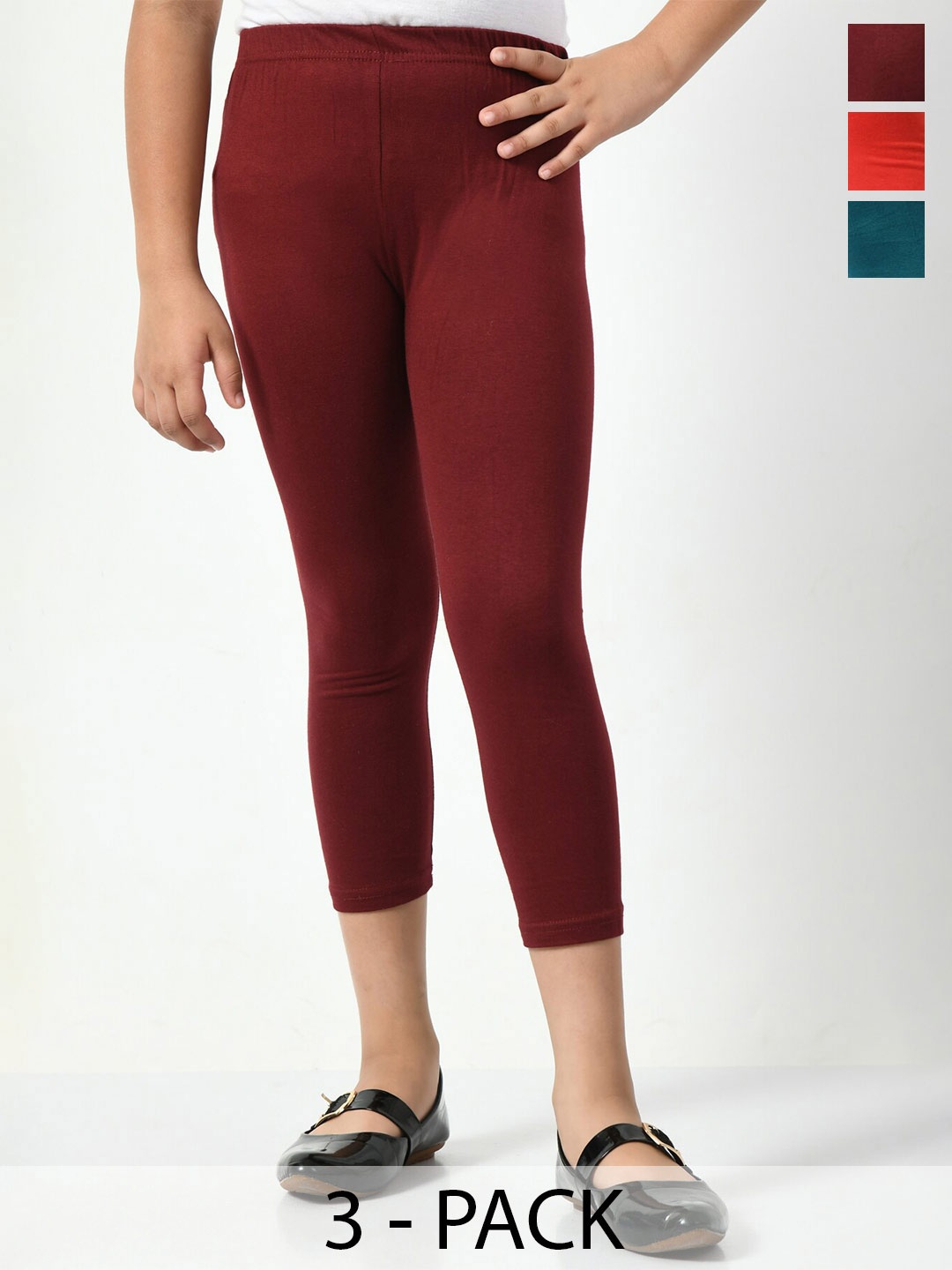 

BAESD Girls Pack Of 3 Skinny Fit Capris, Red