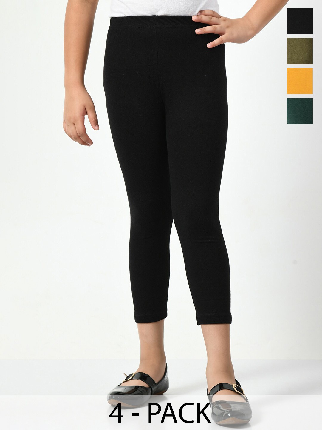 

BAESD Girls Pack Of 4 Mid-Rise Regular Fit Capris, Black