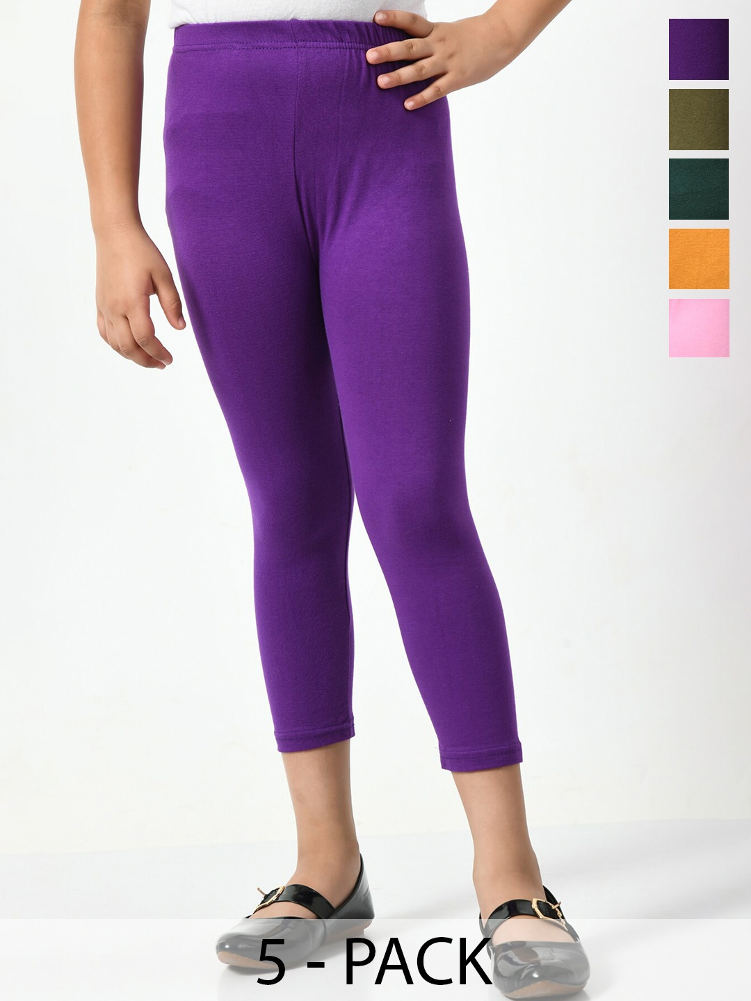 

BAESD Girls Pack Of 5 Mid-Rise Comfortable Capris, Purple