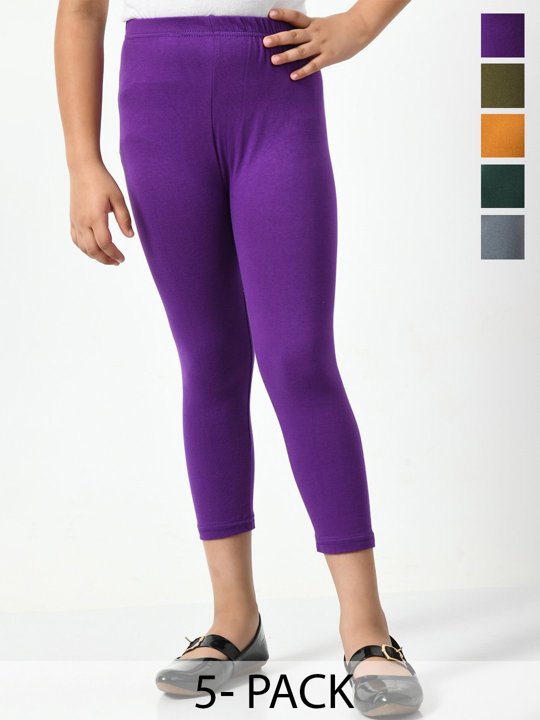 

BAESD Girls Pack Of 6 Mid Rise Cotton Capris, Purple