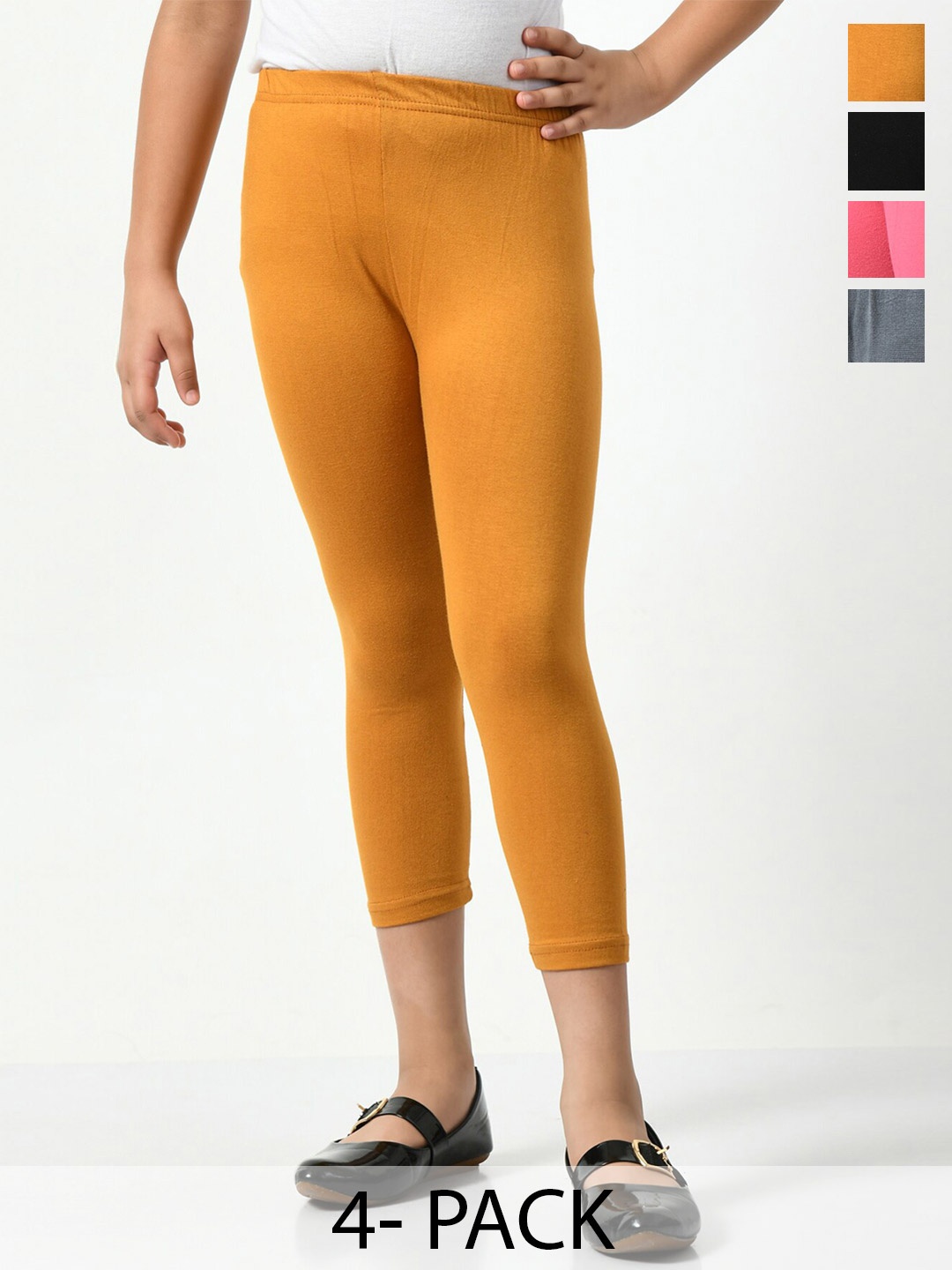 

BAESD Girls Pack Of 4 Cotton Lycra Capris, Mustard