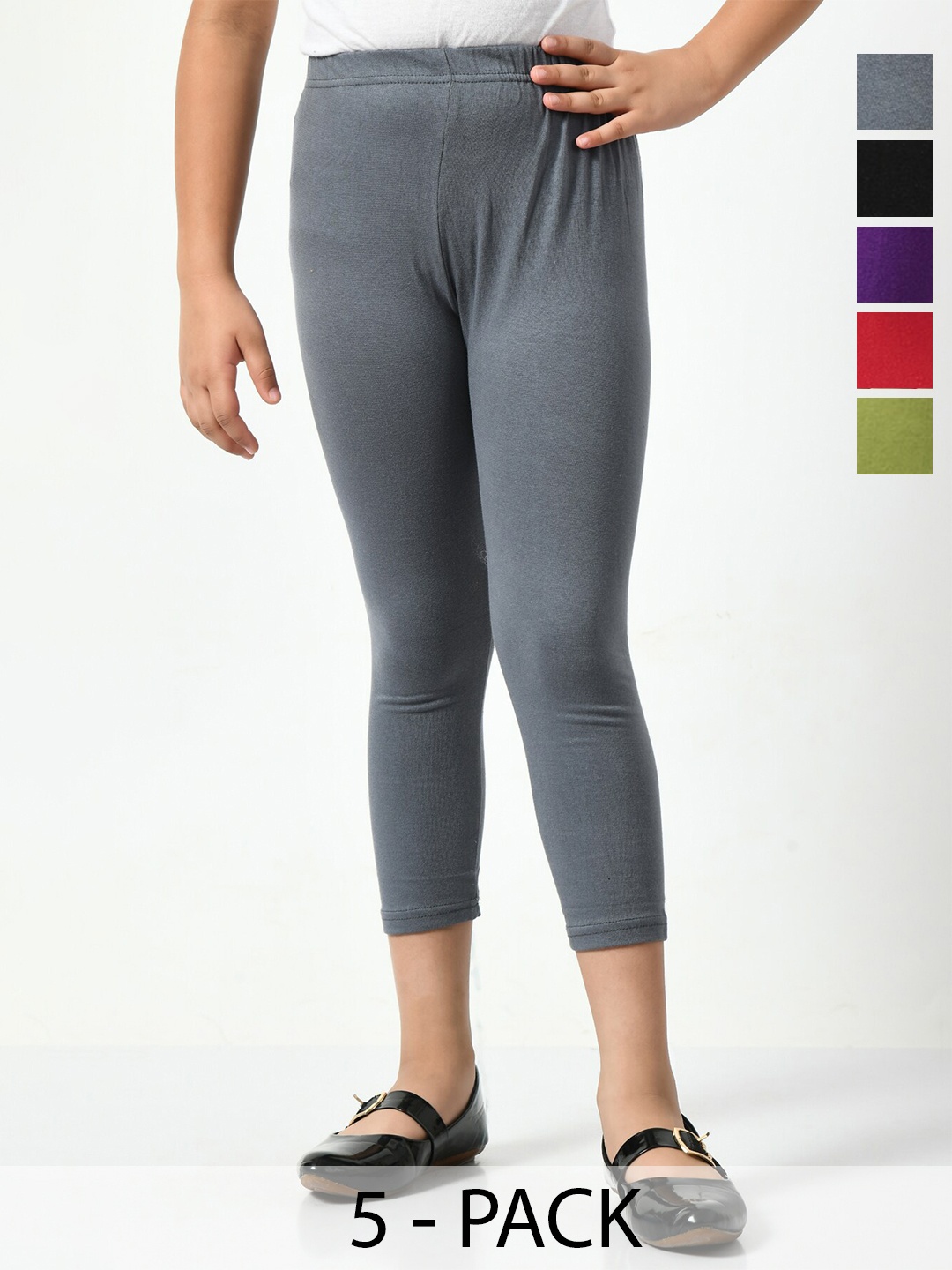 

BAESD Girls Pack Of 5 Mid-Rise Skinny Fit Capris, Purple