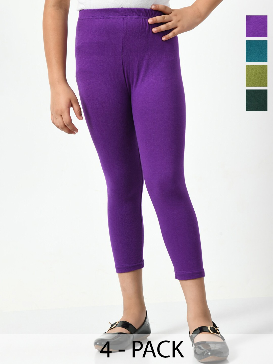 

BAESD Girls Pack Of 4 Cotton & Lycra Mid-Rise Capris, Purple
