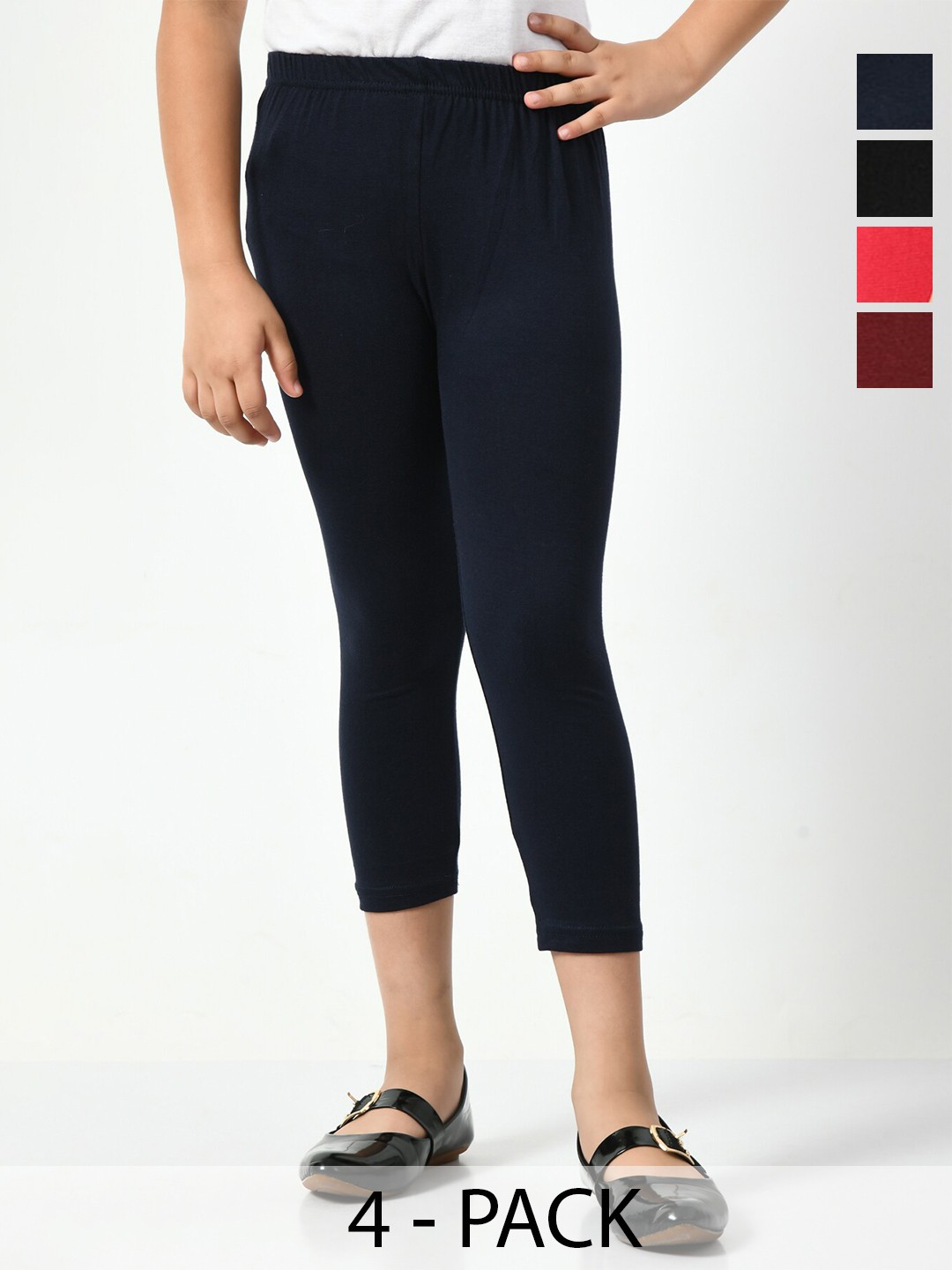 

BAESD Girls Pack Of 4 Regular Fit Capris, Black
