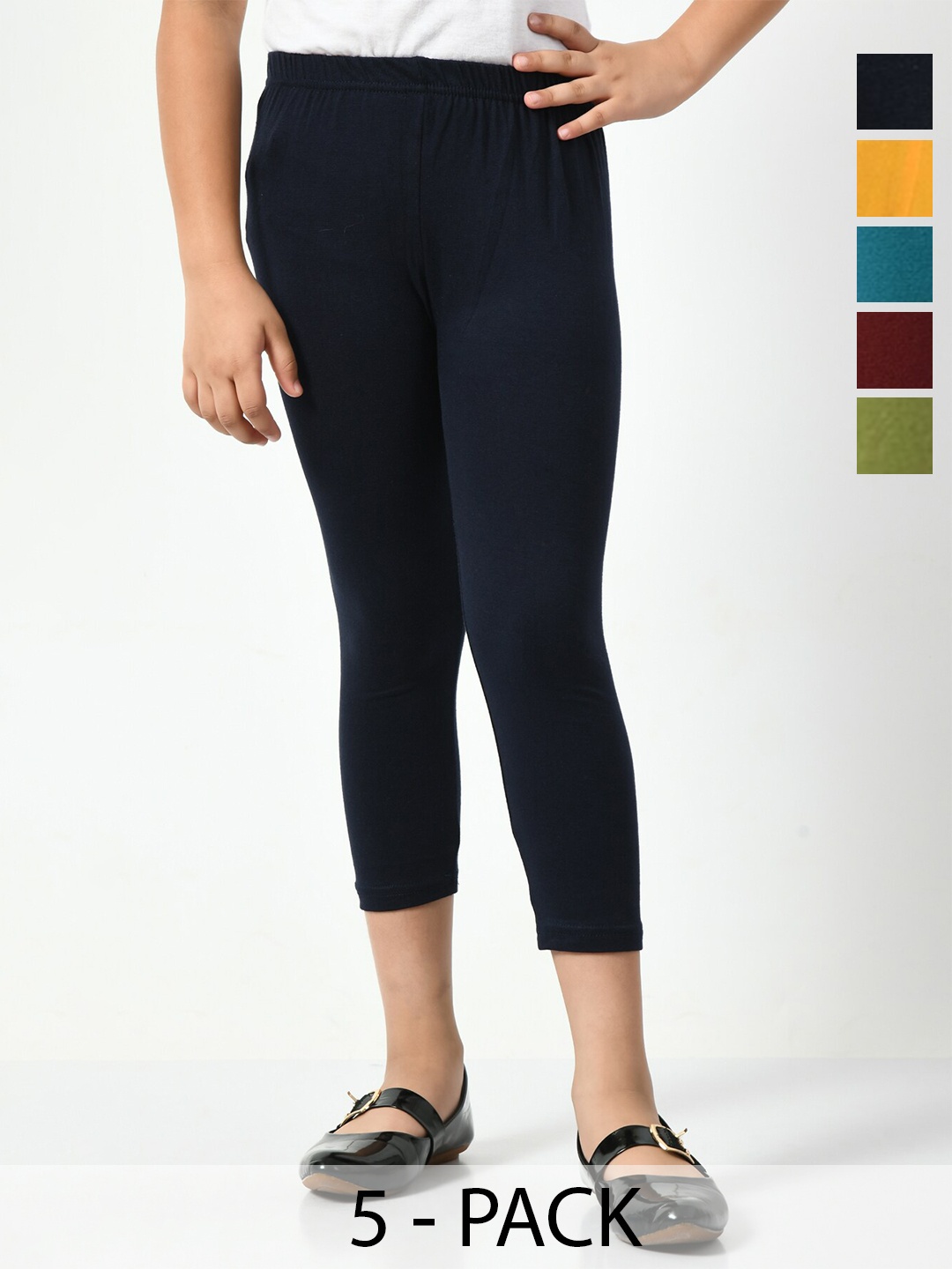 

BAESD Girls Pack Of 5 Mid-Rise Regular Fit Capris, Green