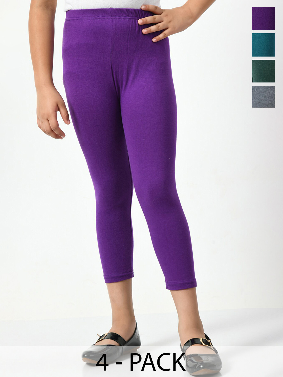 

BAESD Girls Pack Of 4 Cotton Lycra Capris, Purple