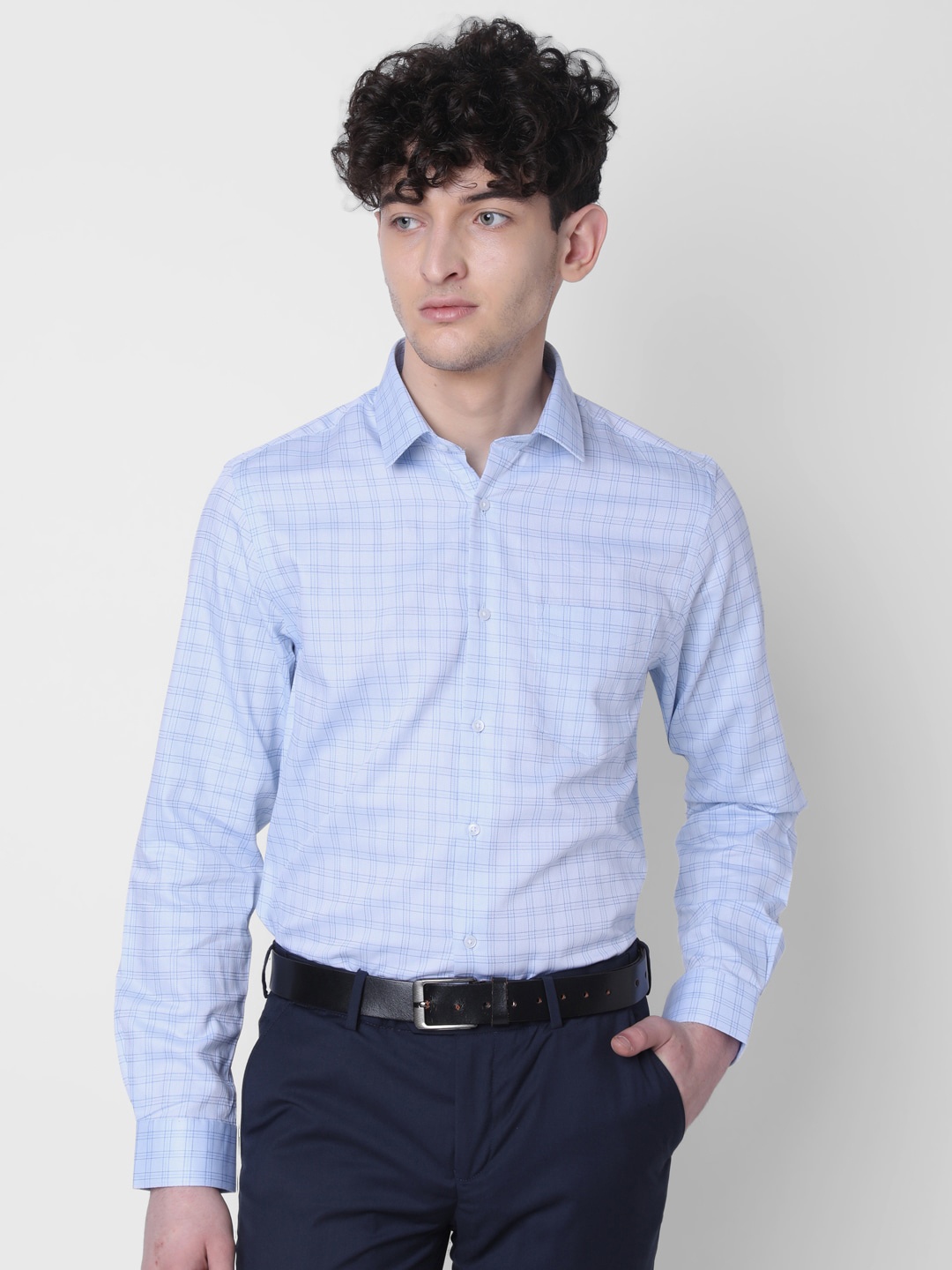 

J Hampstead Classic Checked Formal Shirt, Blue