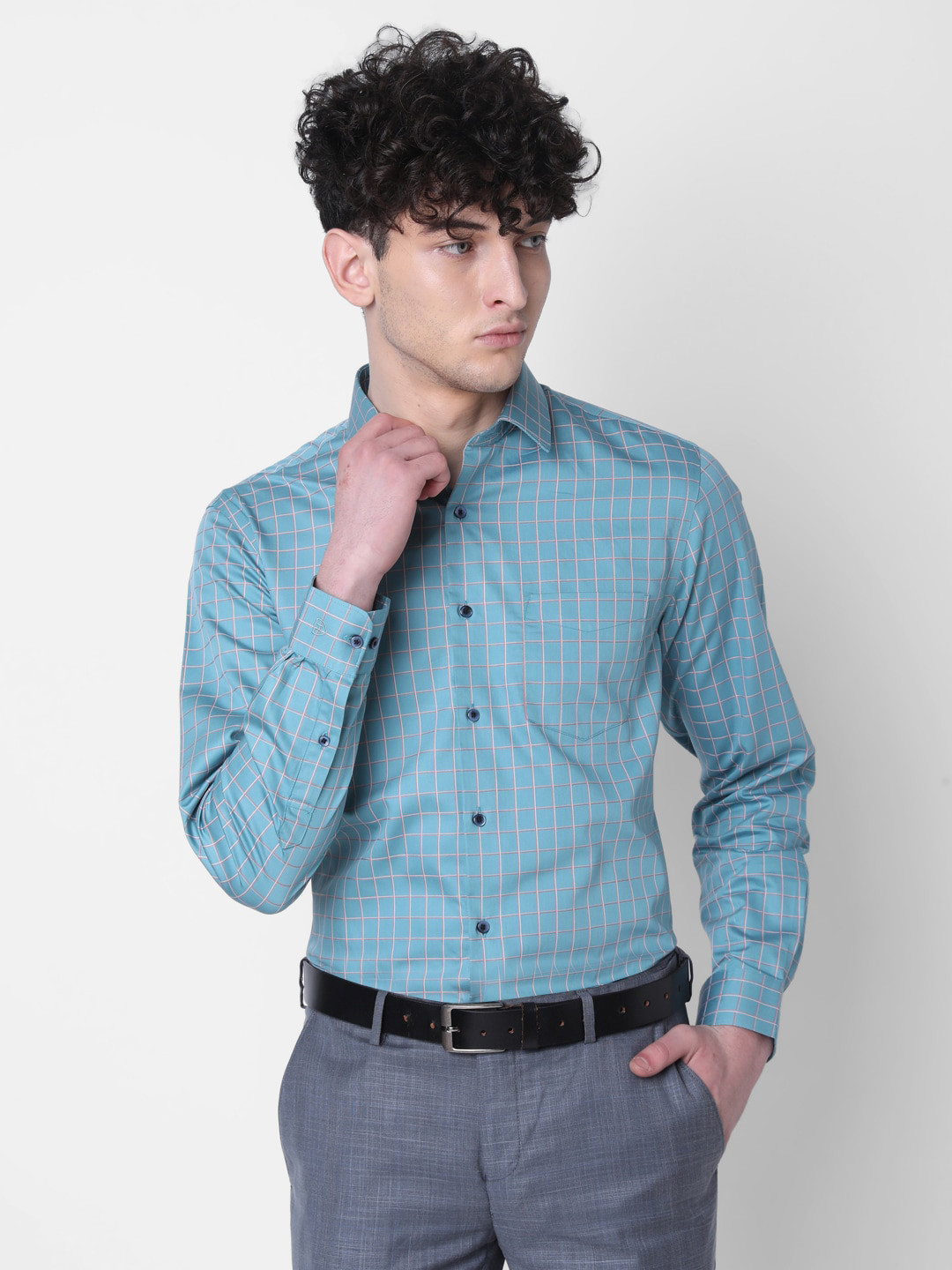

J Hampstead Classic Opaque Cotton Formal Shirt, Teal