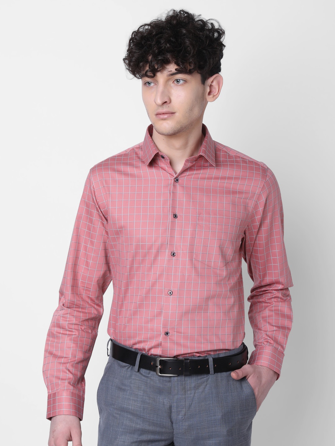 

J Hampstead Classic Grid Tattersall Checked Cotton Formal Shirt, Pink