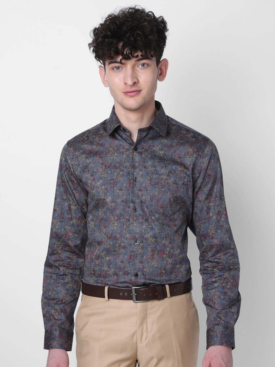 

J Hampstead Classic Abstract Printed Opaque Cotton Formal Shirt, Grey