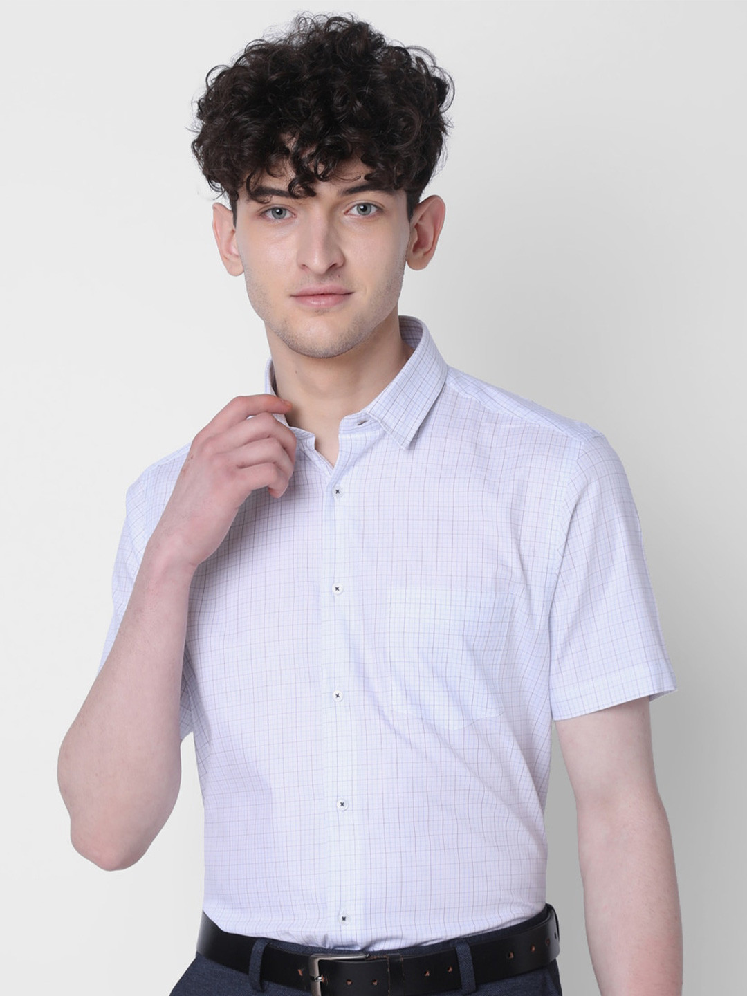 

J Hampstead Classic Opaque Checked Formal Shirt, White