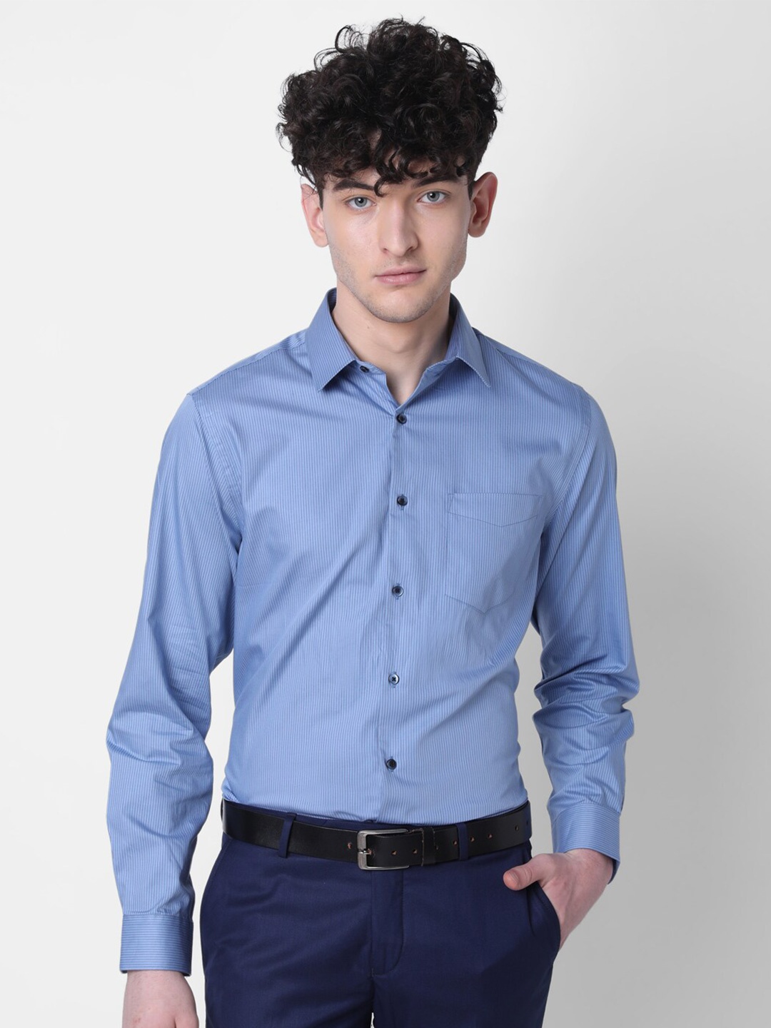 

J Hampstead Classic Opaque Striped Formal Shirt, Blue