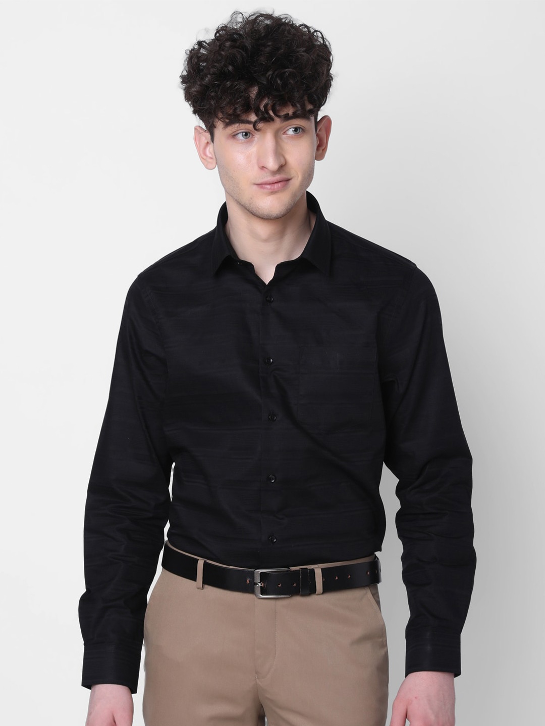 

J Hampstead Classic Opaque Striped Formal Shirt, Black