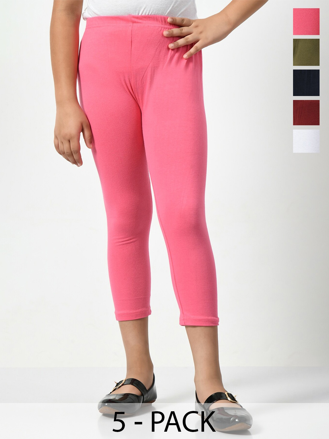 

BAESD Girls Pack Of 5 Mid-Rise Comfortable Capris, Pink