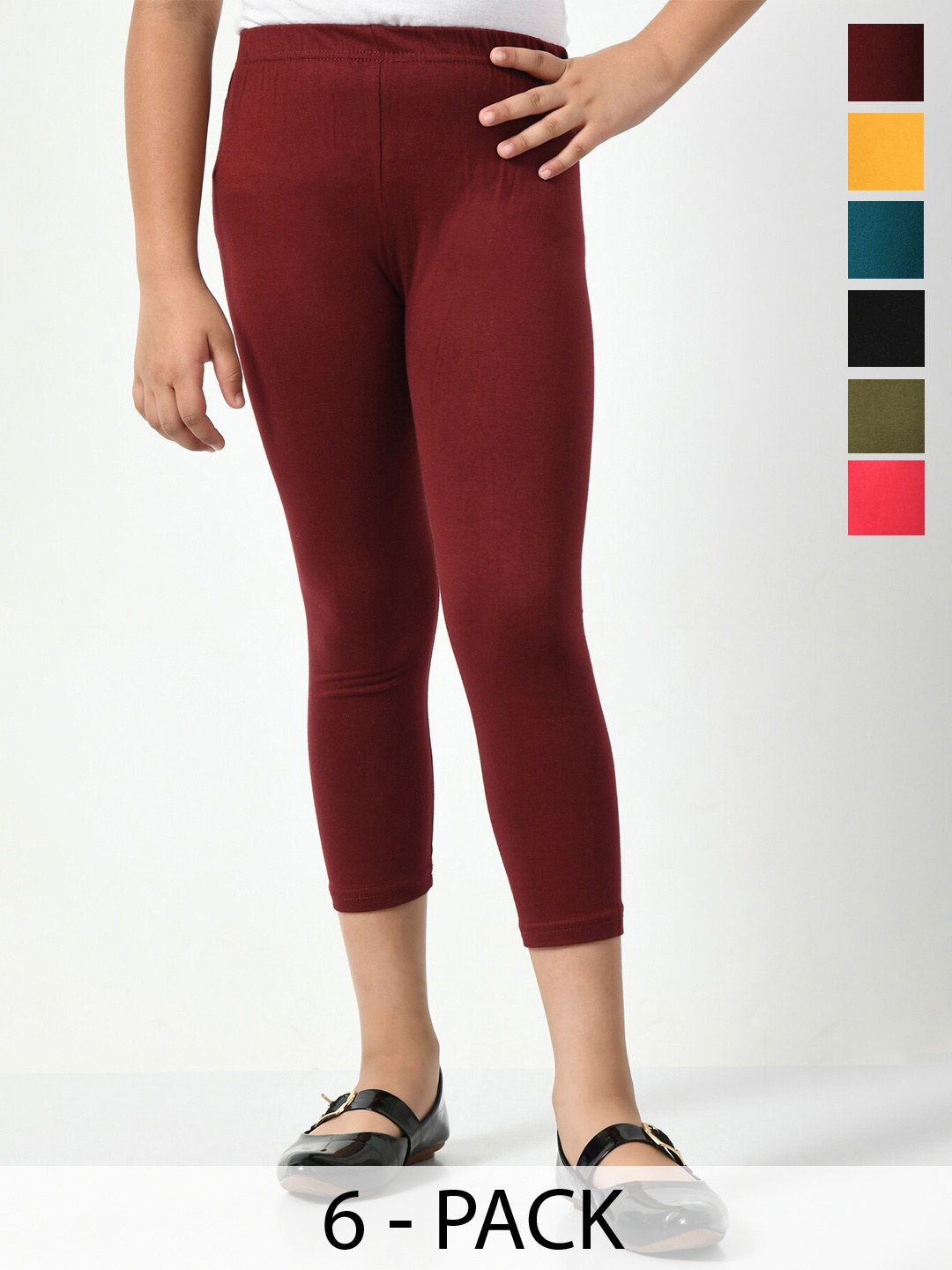 

BAESD Girls Pack Of 6 Mid-Rise Comfortable Capris, Maroon