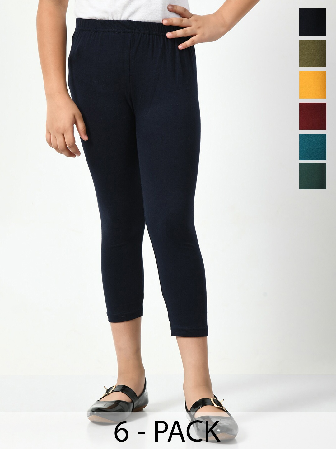 

BAESD Girls Pack Of 6 Mid-Rise Comfortable Capris, Navy blue