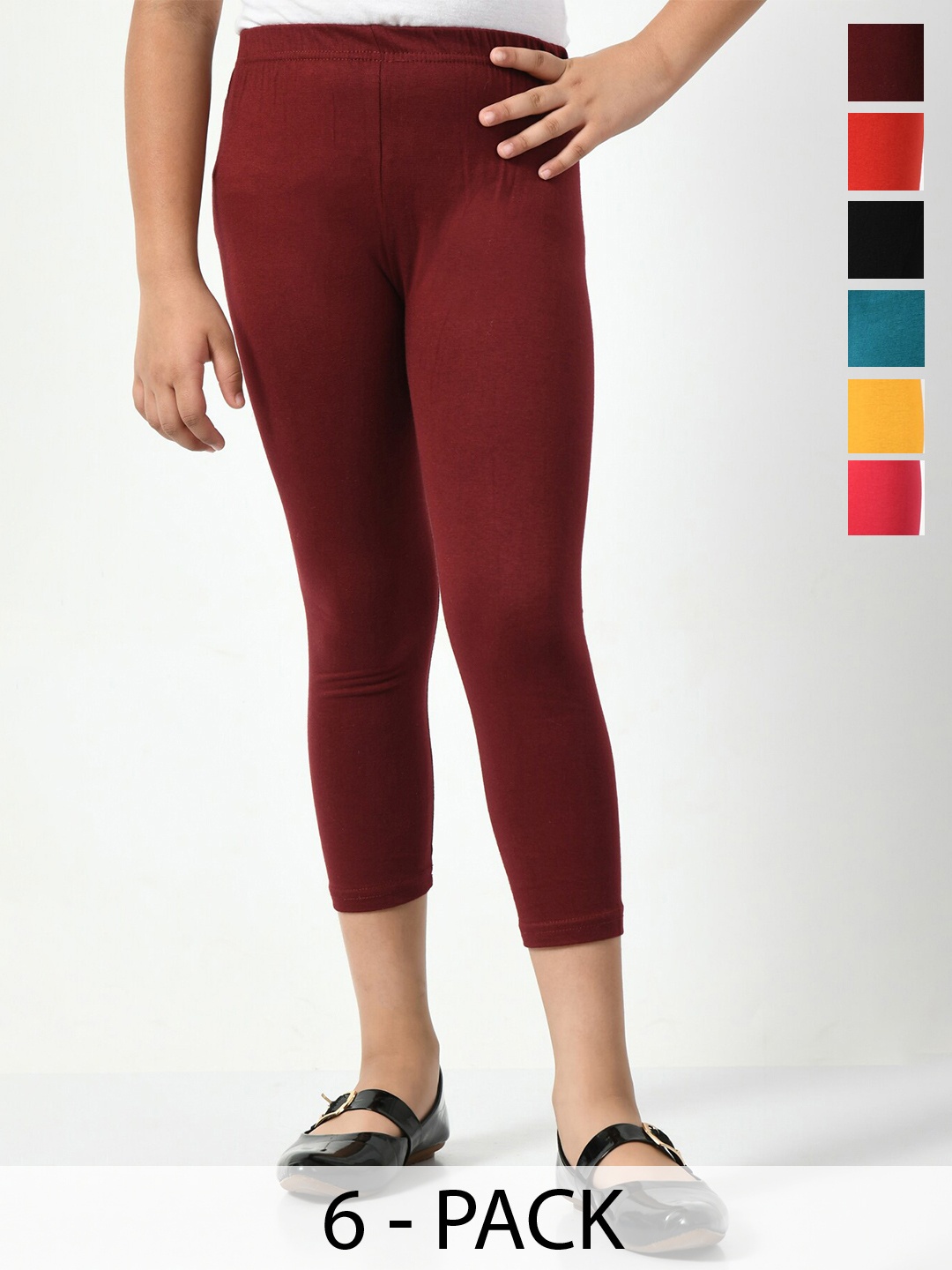 

BAESD Girls Pack Of 6 Skinny Fit Mid Rise Capris, Maroon