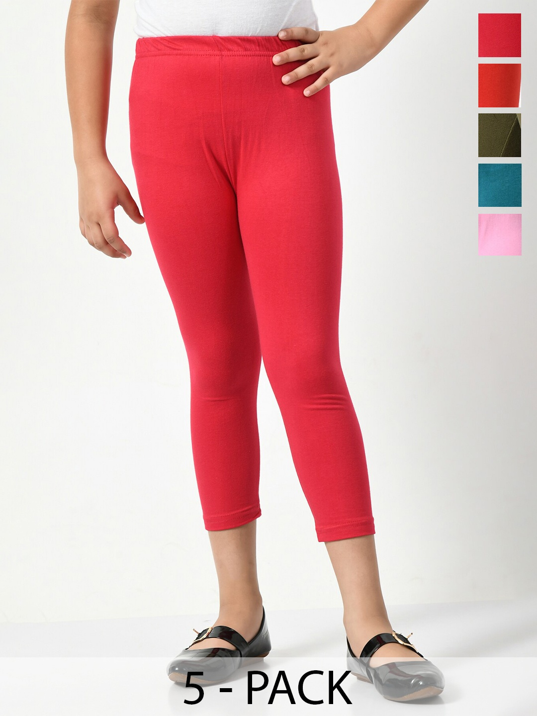 

BAESD Girls Pack Of 5 Cotton & Lycra Capris, Red
