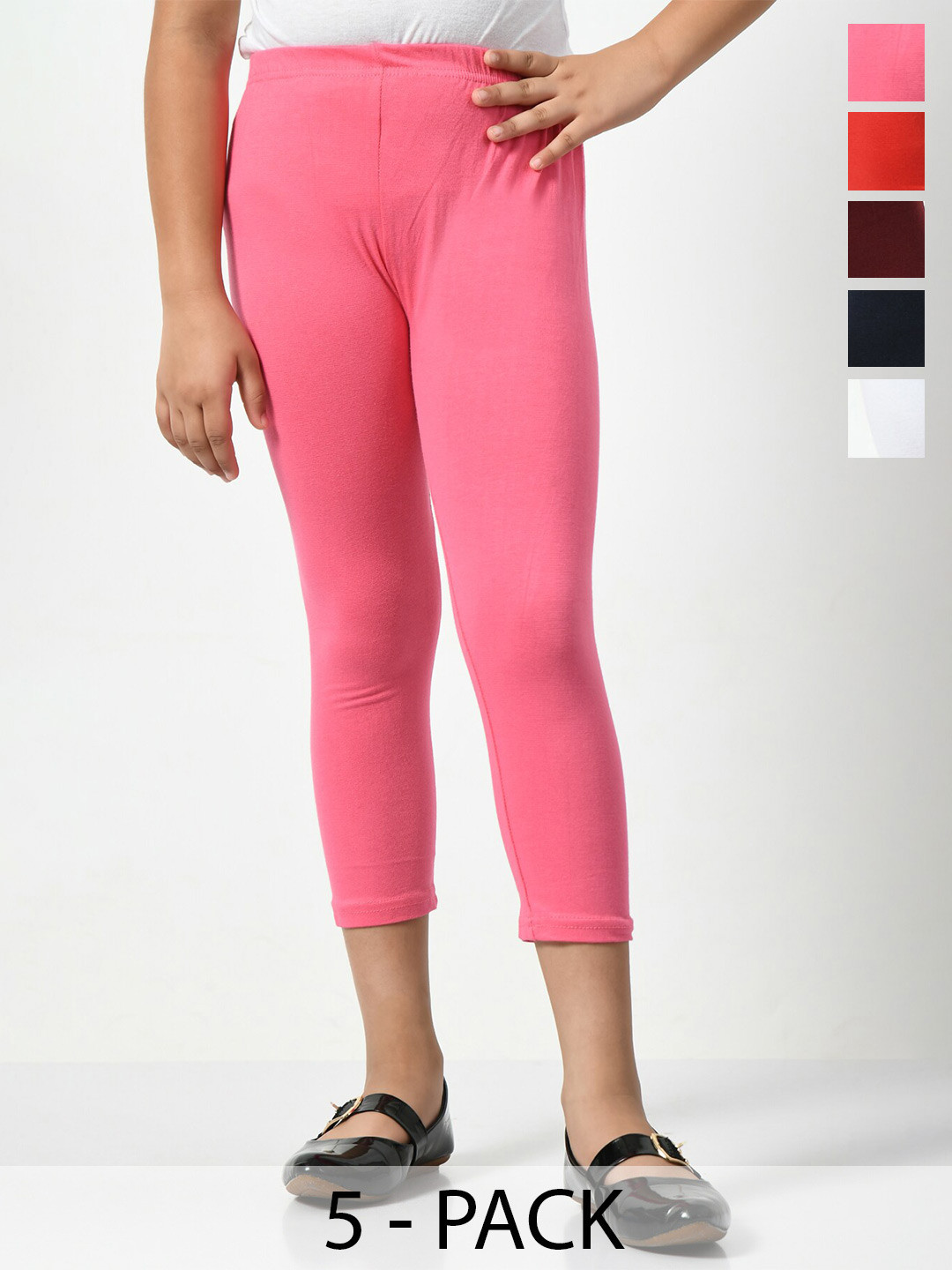 

BAESD Girls Pack Of 5 Mid-Rise Regular Fit Capris, Pink