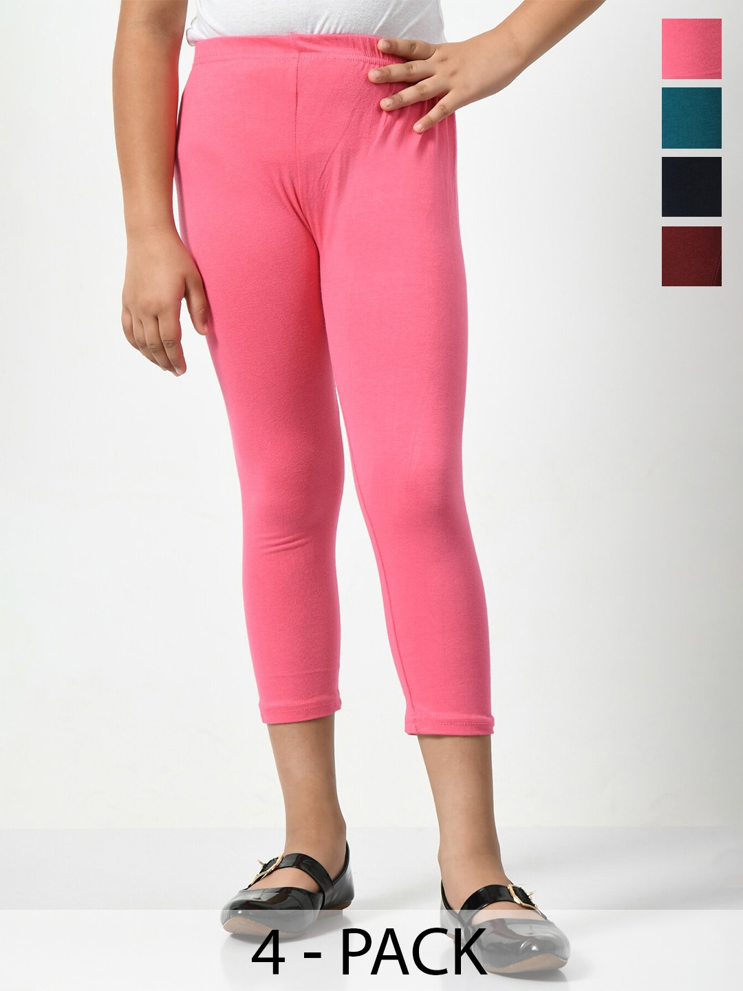 

BAESD Girls Pack Of 4 Mid Rise Cotton Capris, Pink