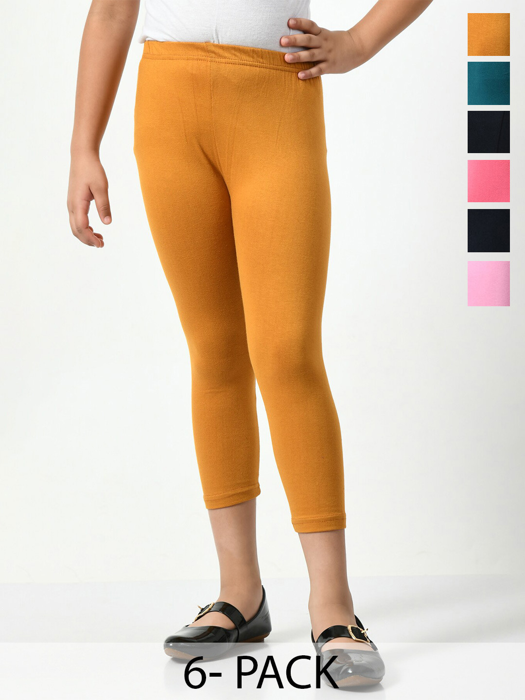 

BAESD Girls Pack Of 6 Mid-Rise Comfortable Capris, Mustard