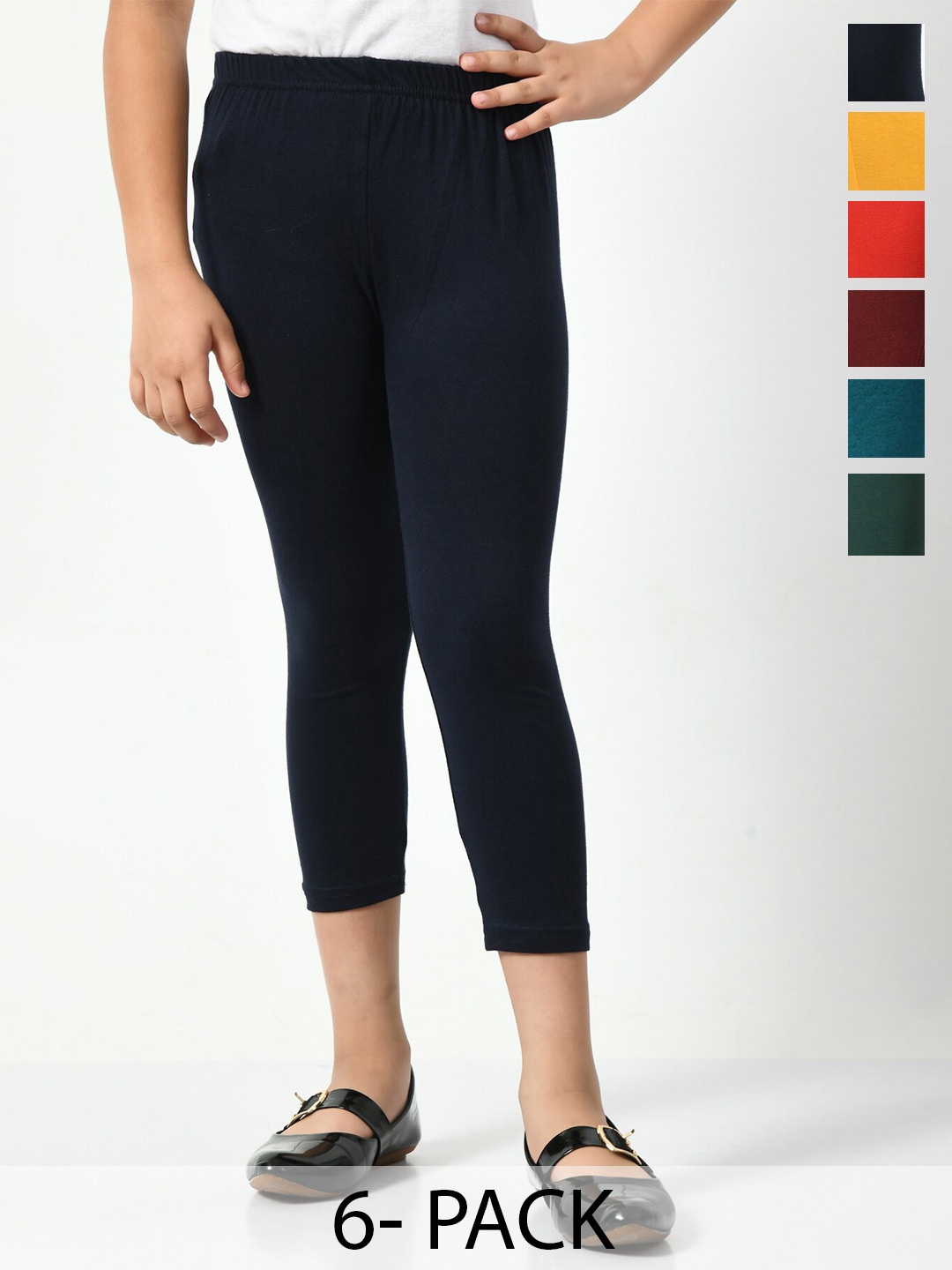 

BAESD Girls Pack Of 6 Skinny Fit Mid-Rise Comfortable Capris, Navy blue