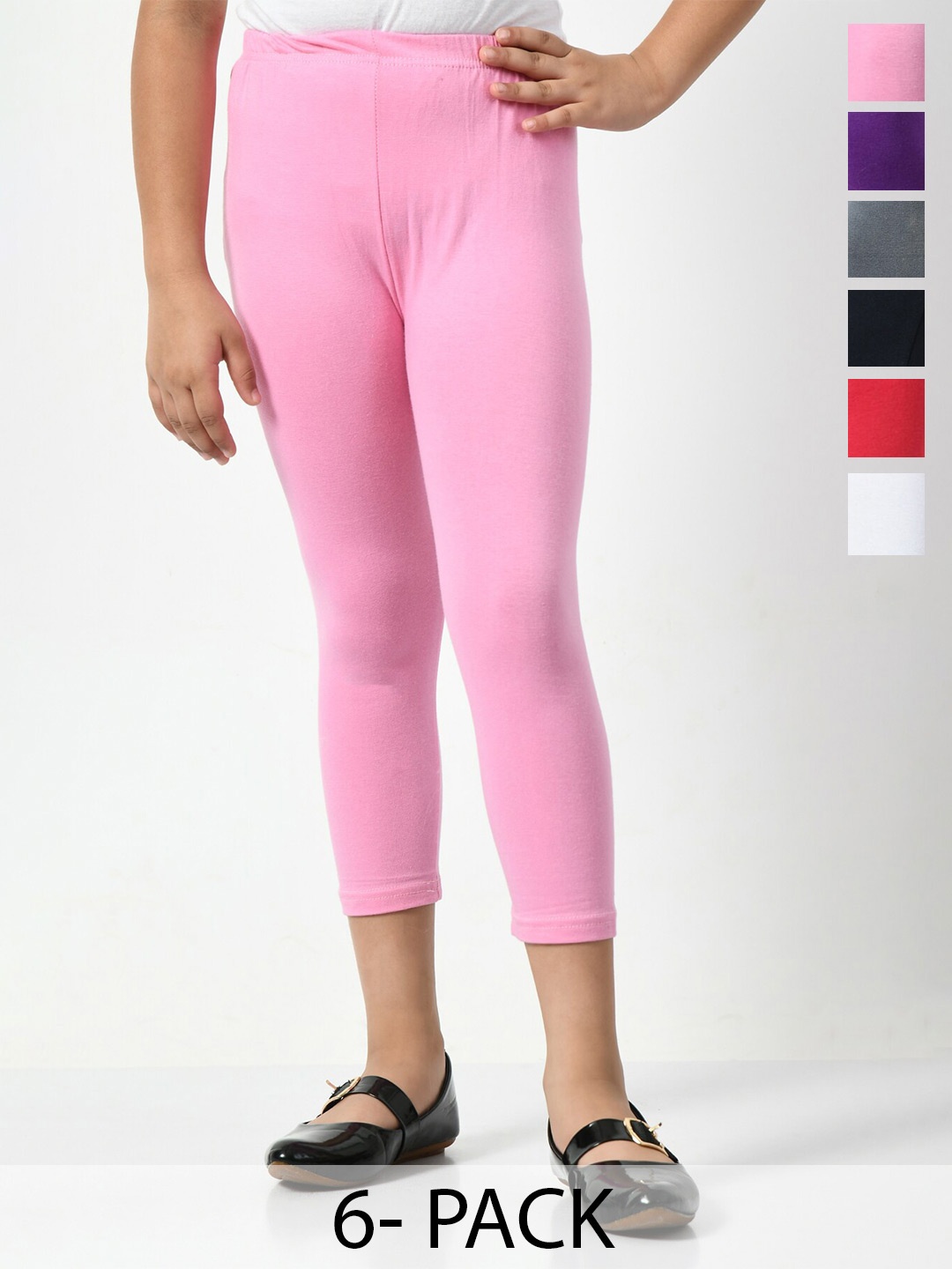 

BAESD Girls Pack Of 6 Skinny Fit Mid-Rise Comfortable Capris, Pink