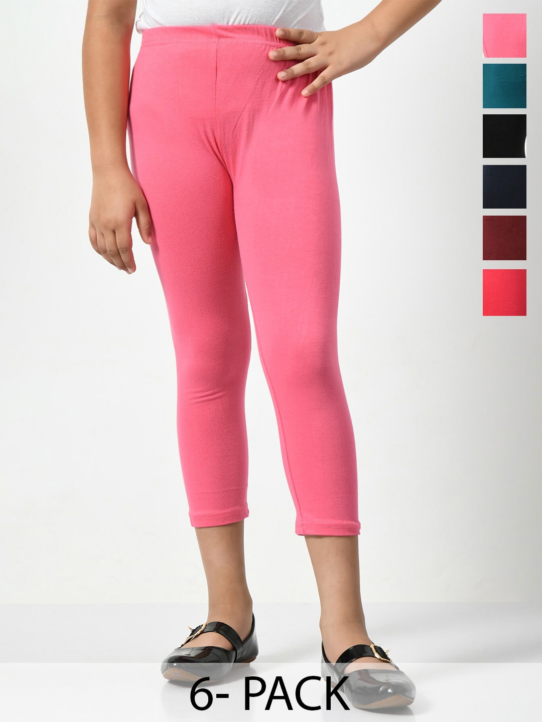 

BAESD Girls Pack Of 6 Skinny Fit Mid Rise Capris, Pink
