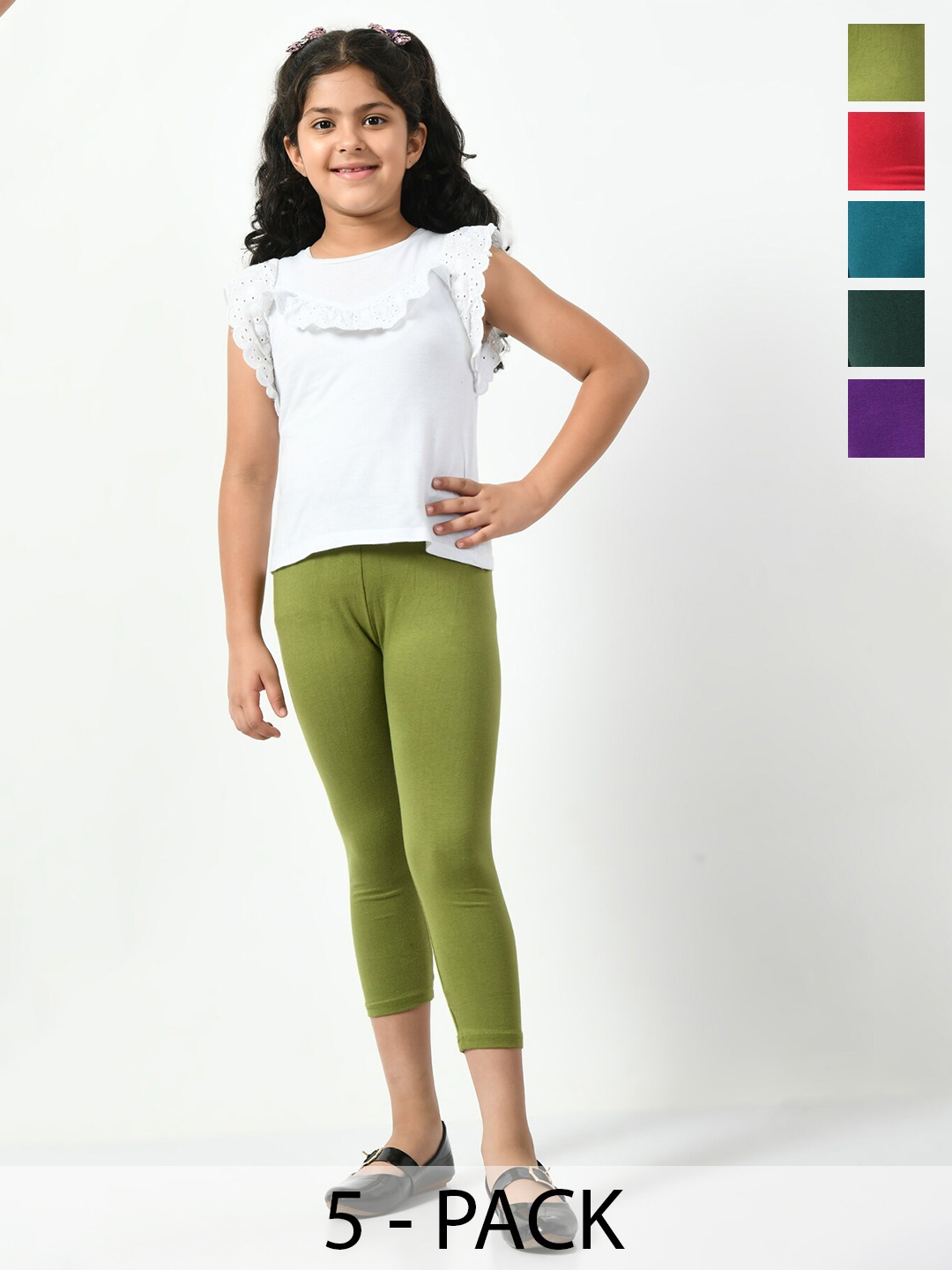 

BAESD Girls Pack Of 5 Skinny Fit Capris, Green