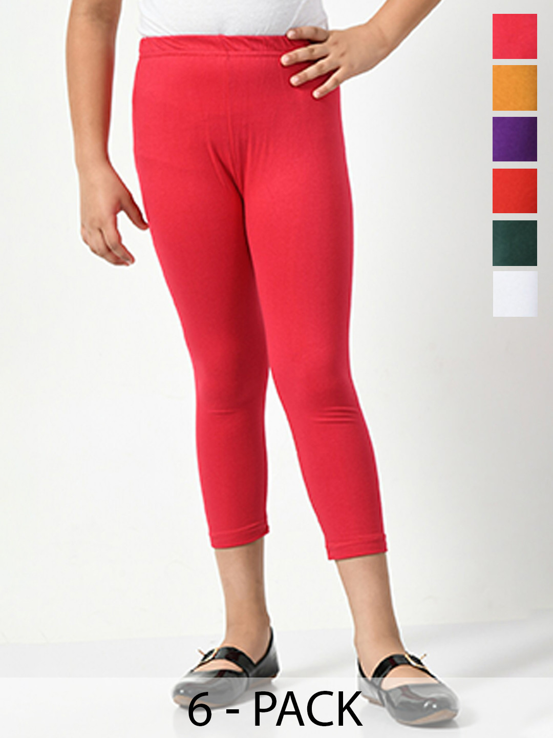

BAESD Girls Pack Of 6 Mid-Rise Skinny Fit Capris, Red