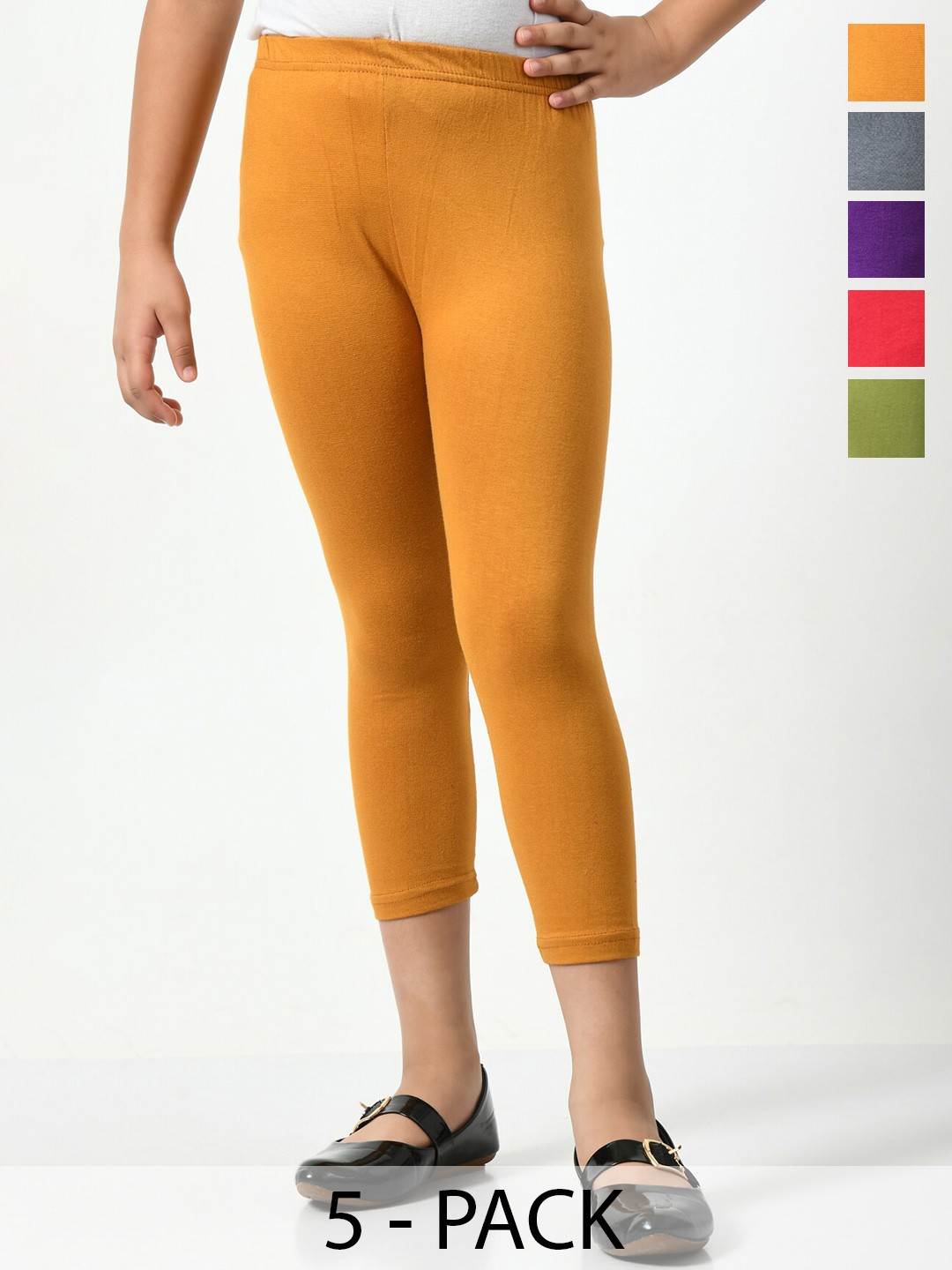 

BAESD Girls Pack Of 5 Mid-Rise Skinny Fit Capris, Yellow