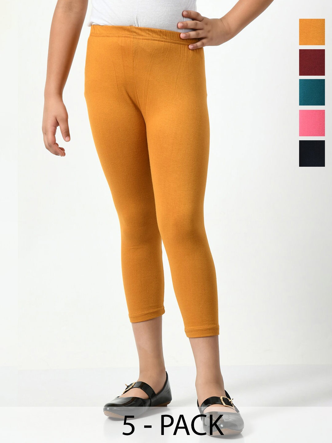 

BAESD Girls Pack Of 5 Mid-Rise Skinny Fit Capris, Yellow