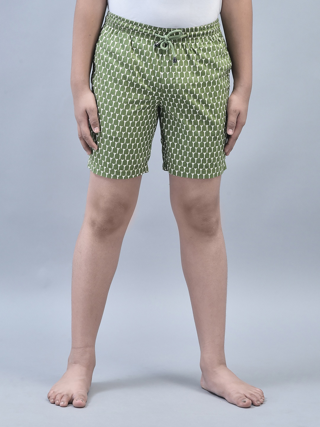 

Crimsoune Club Boys Conversational Printed Pure Cotton Shorts, Olive