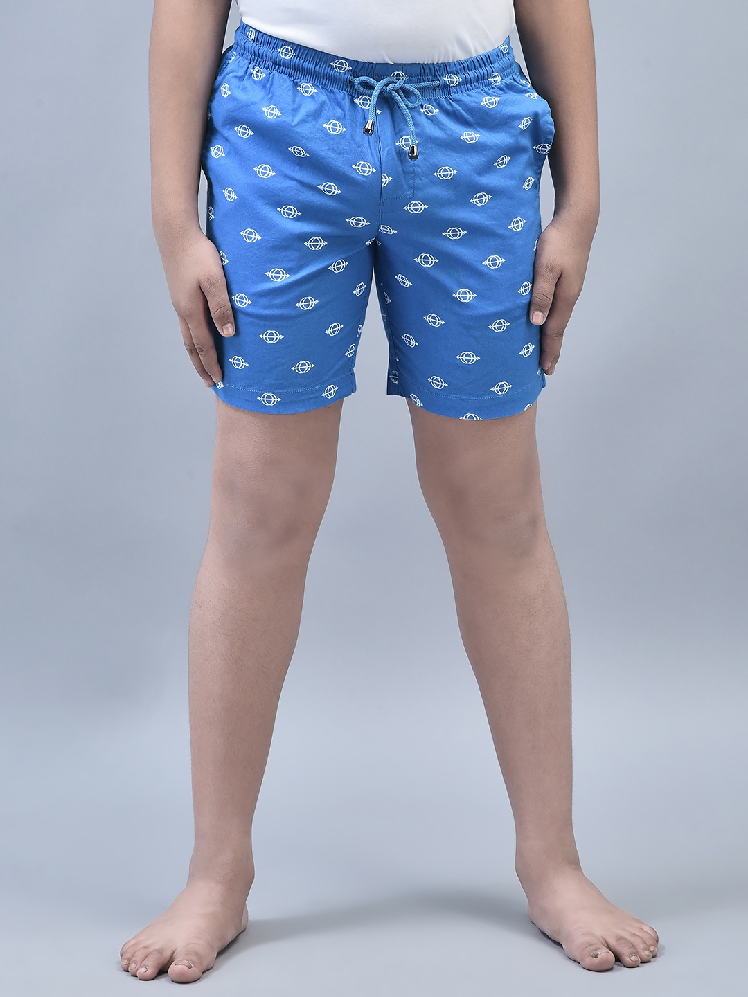 

Crimsoune Club Boys Conversational Printed Mid-Rise Pure Cotton Lounge Shorts, Blue