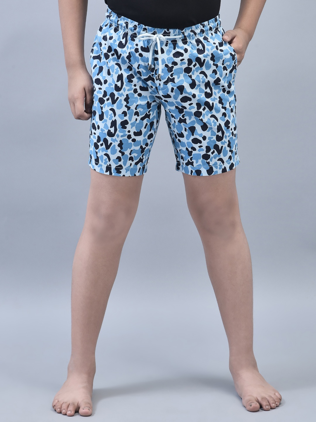 

Crimsoune Club Boys Abstract Printed Mid-Rise Pure Cotton Lounge Shorts, Blue