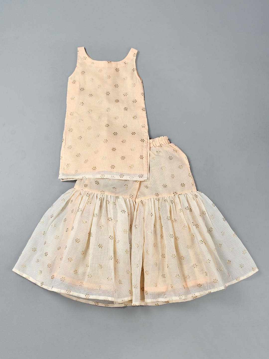 

Rangpur Girls Self Design Pure Cotton Kurti with Sharara, Beige