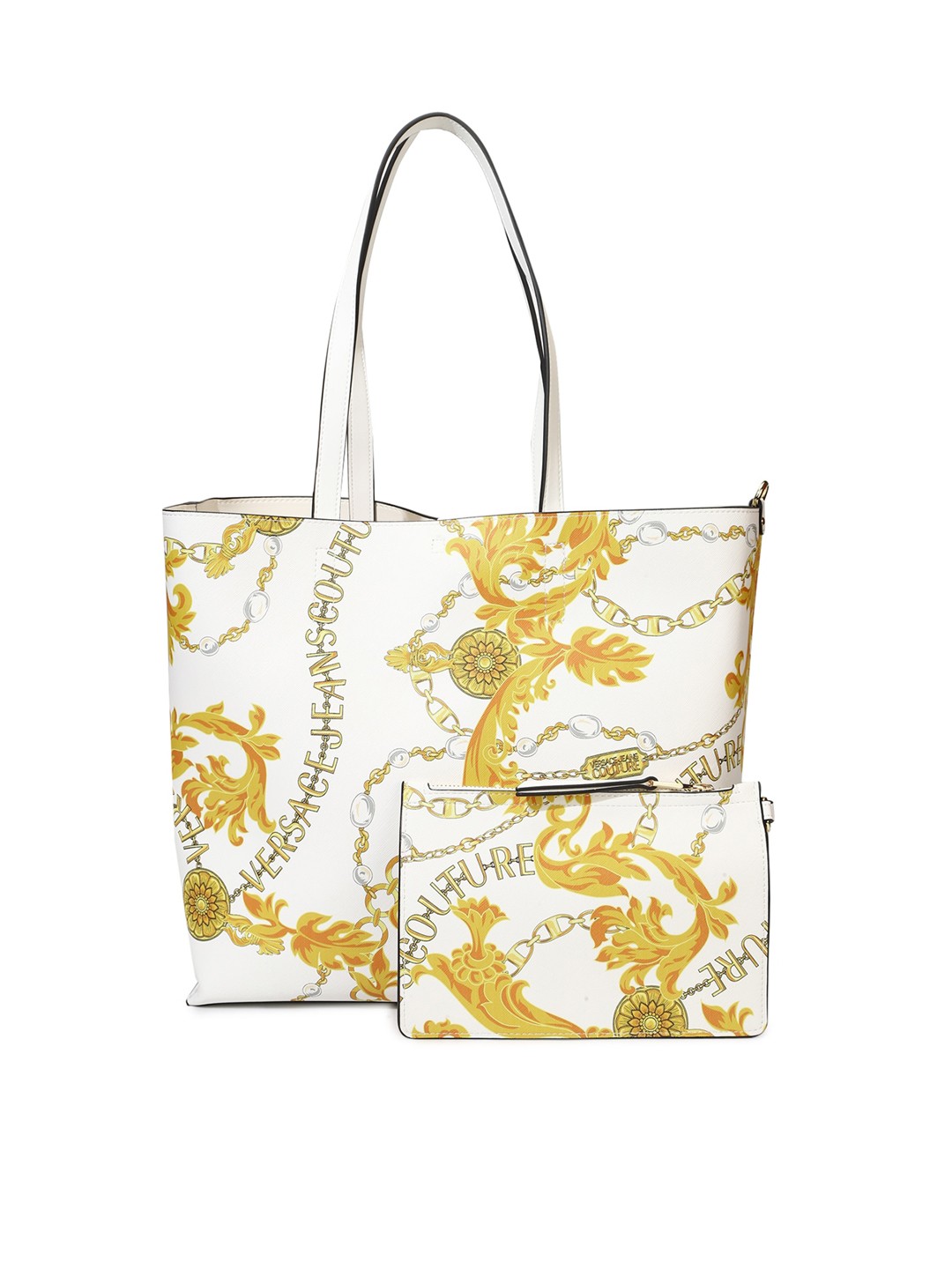 

Versace Jeans Couture Floral Printed PU Shopper Tote Bag With Pouch, White