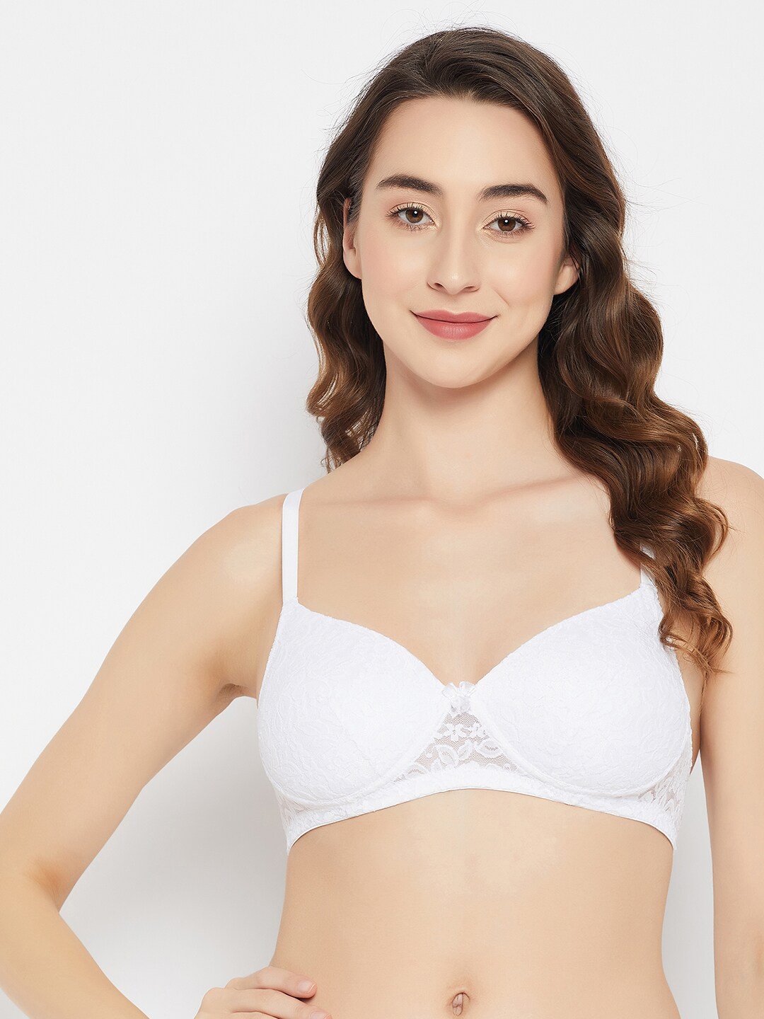 

Clovia White Floral Lace Lightly Padded Rapid-Dry Everyday Bra All Day Comfort