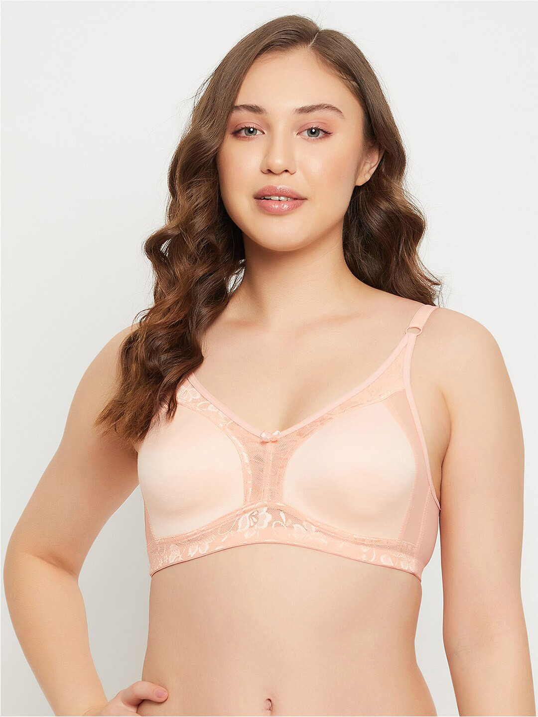 

Clovia Peach-Coloured Floral Lace Rapid-Dry Cotton Everyday Bra With All Day Comfort