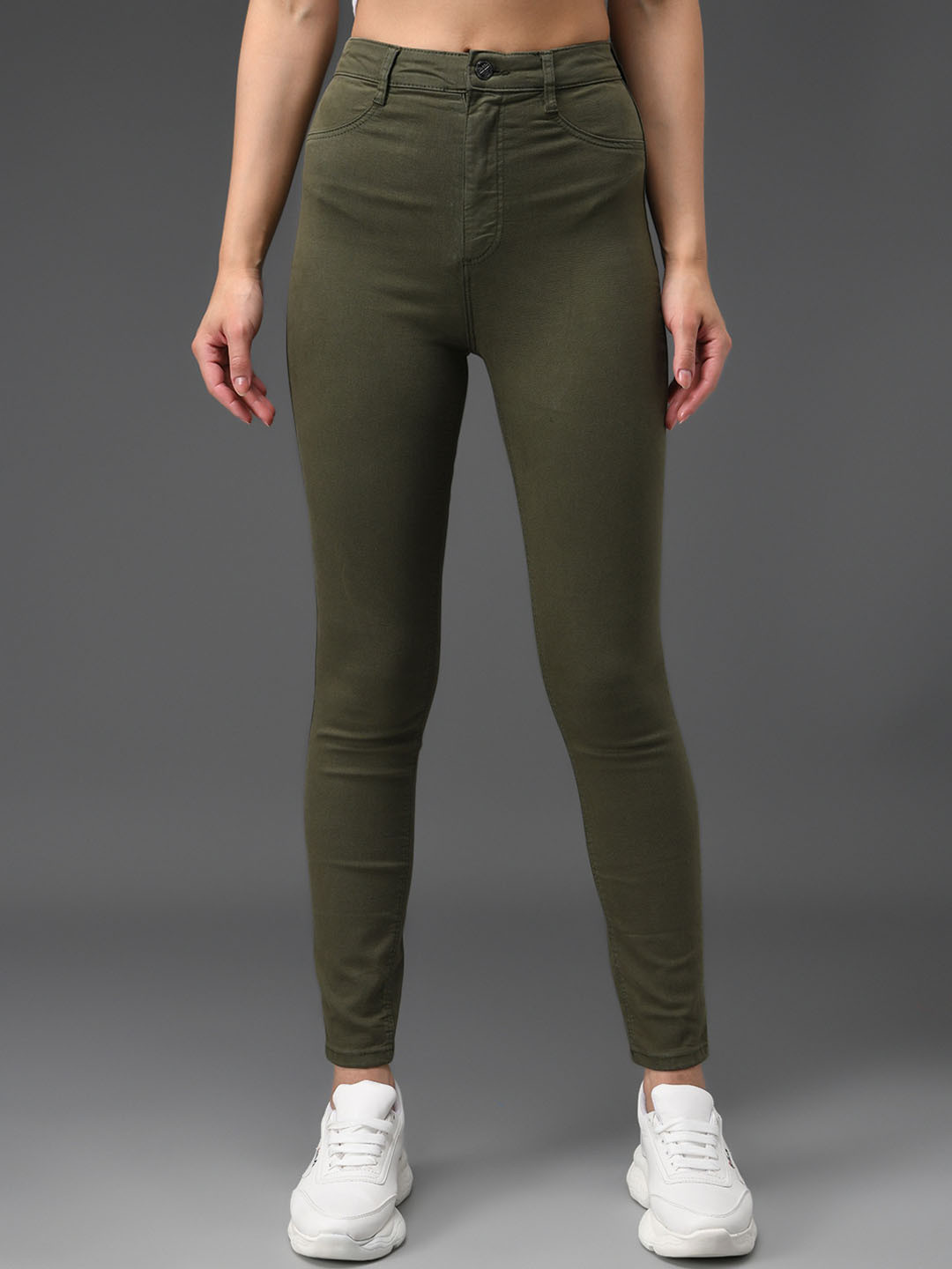 

BAESD Women Skinny Fit High-Rise Stretchable Cotton Jeans, Olive