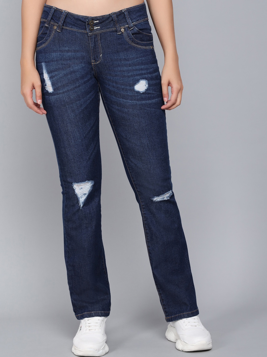

BAESD Women Bootcut High-Rise Mildly Distressed Light Fade Stretchable Jeans, Blue