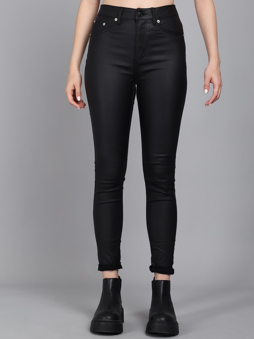 

BAESD Women Skinny Fit High-Rise Clean Look Stretchable Jeans, Black