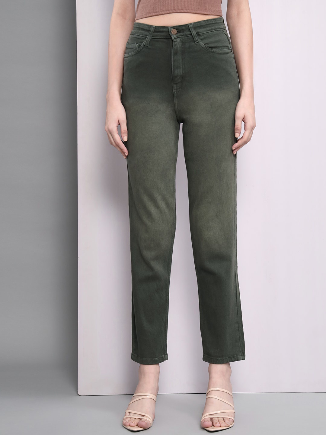 

BAESD Women High-Rise Slim Fit Faded Stretchable Jeans, Green