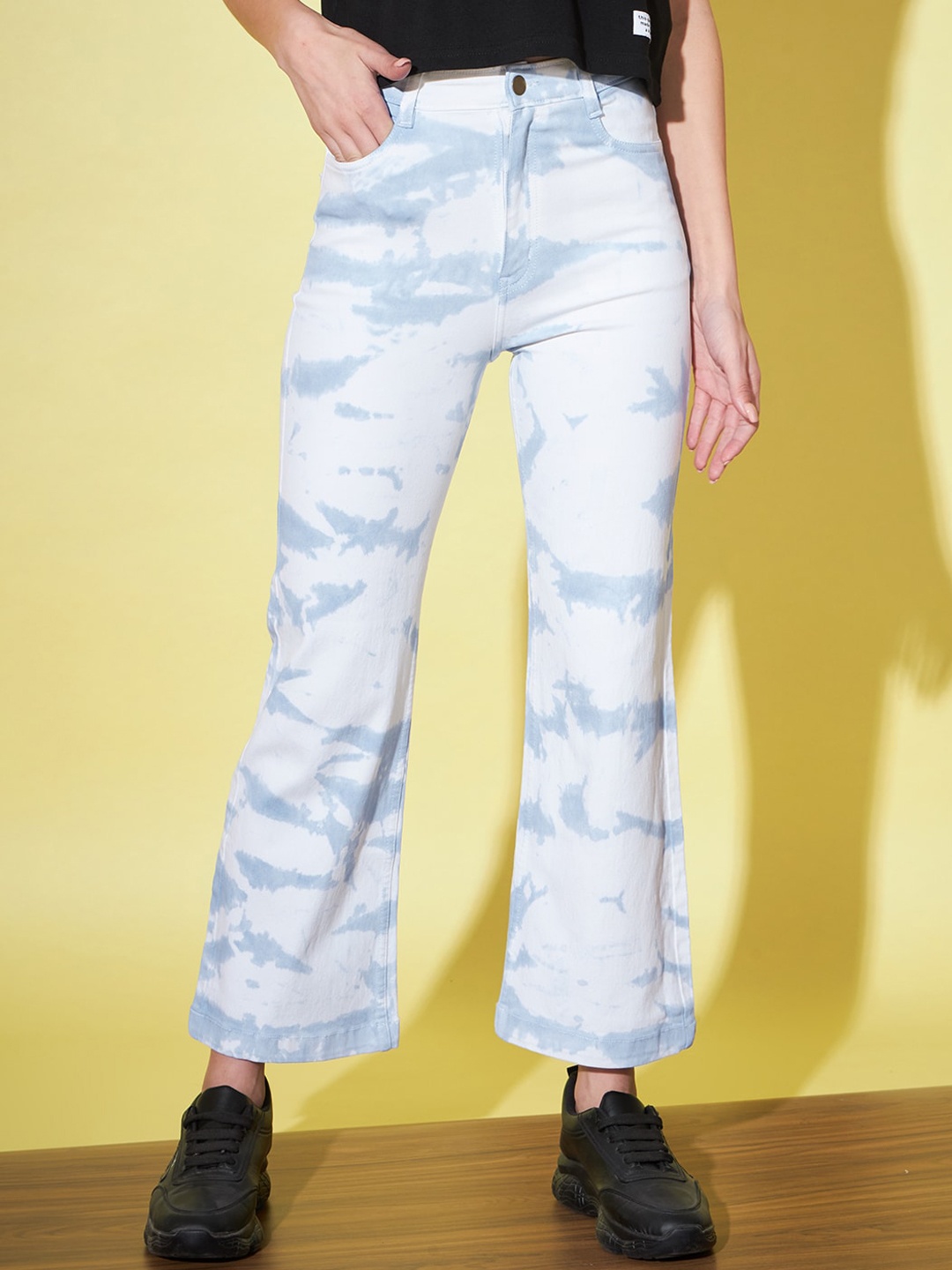 

BAESD Women High-Rise Flared Faded Stretchable Jeans, White