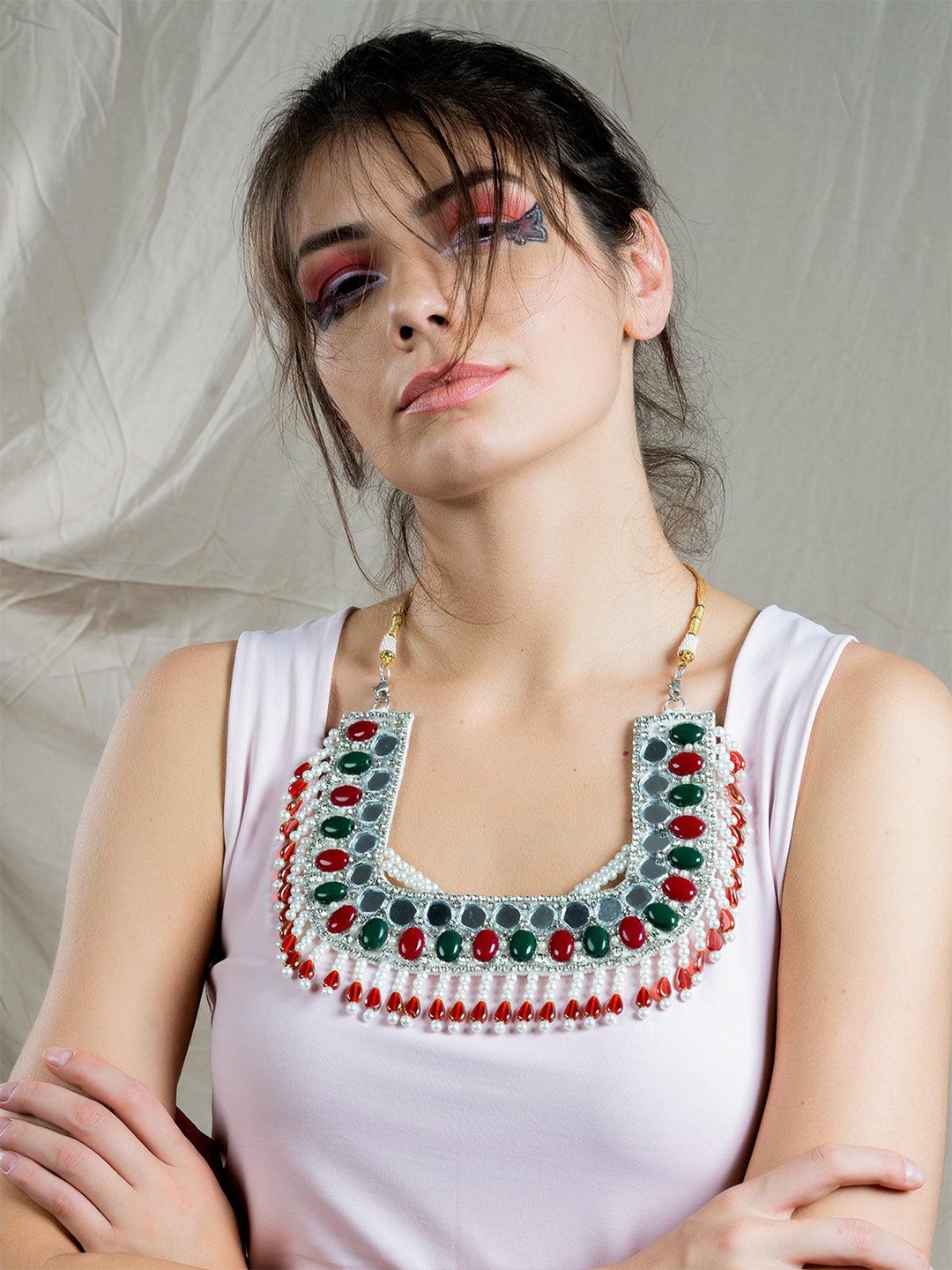 ODETTE Silver-Plated Stone-Studded Necklace, Gold