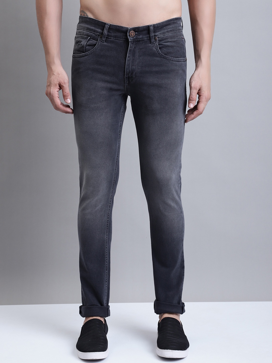 

Cantabil Men Comfort Light Fade Jeans, Grey