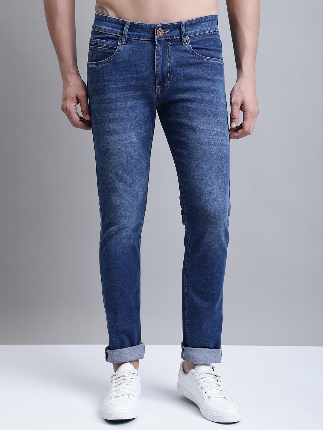 

Cantabil Men Comfort Light Fade Jeans, Blue