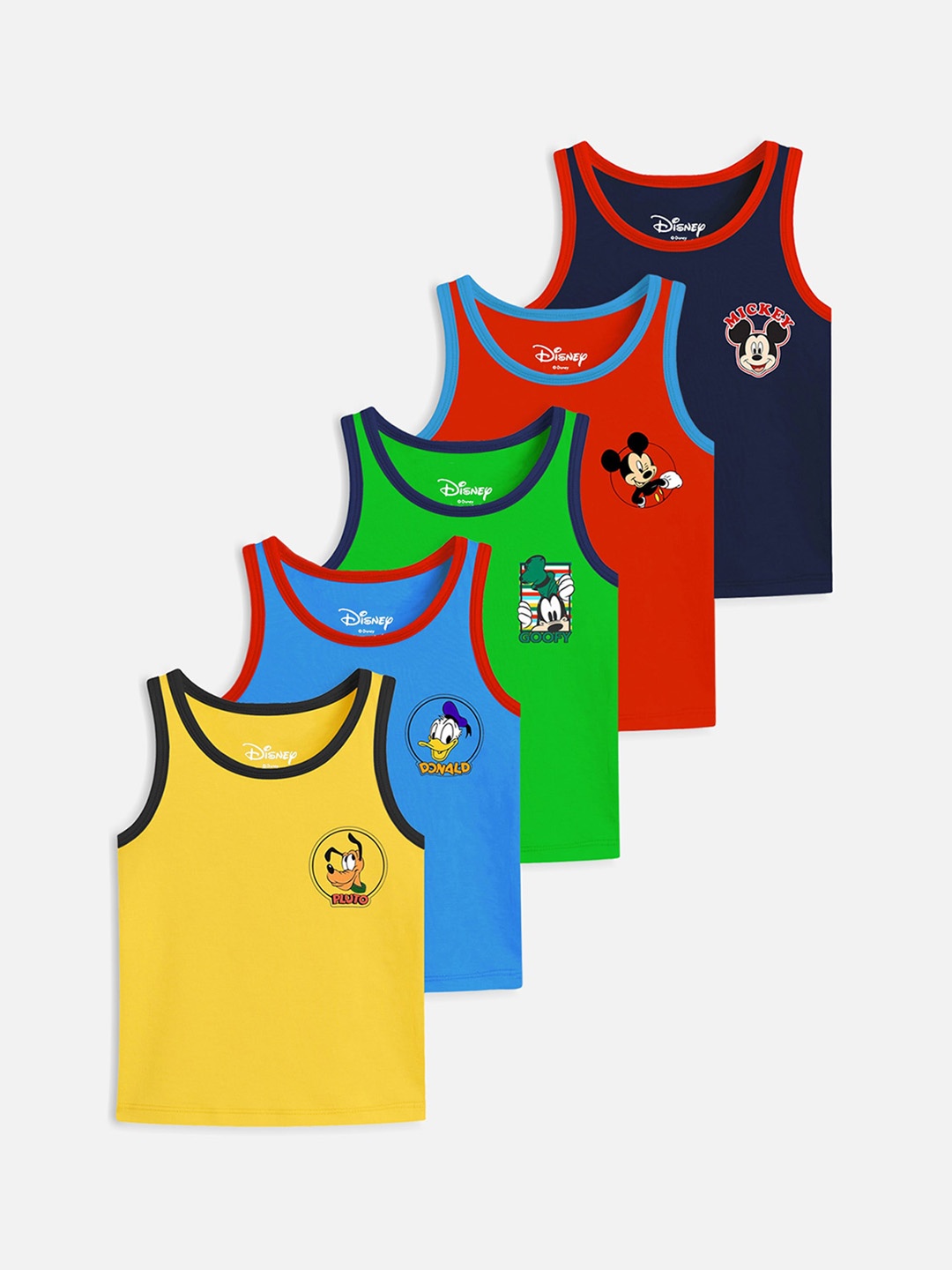 

YK Disney Boys Pack Of 5 Printed Pure Cotton Innerwear Vests, Green