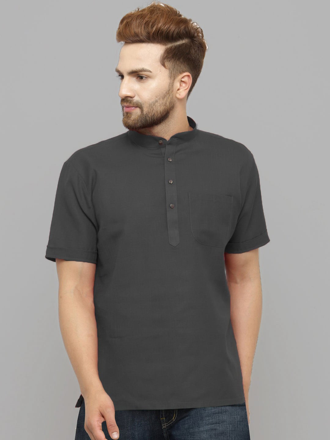 

Elepants Band Collar Regular Kurta, Grey