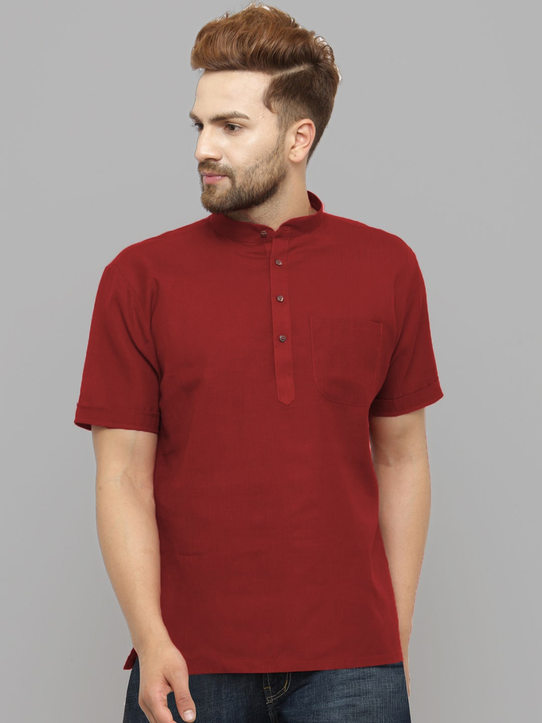 

Elepants Band Collar Regular Kurta, Maroon